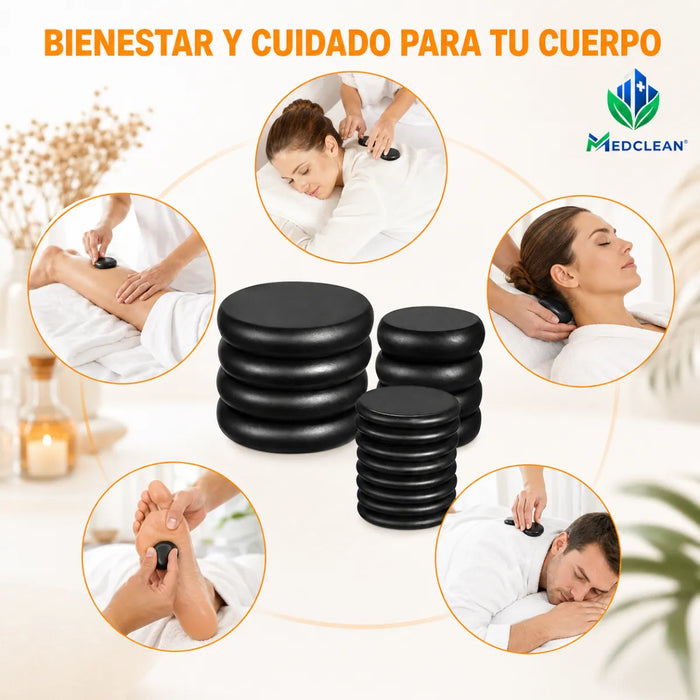Maletin De Piedras Calientes Masaje Calentador Basalto 16pcs