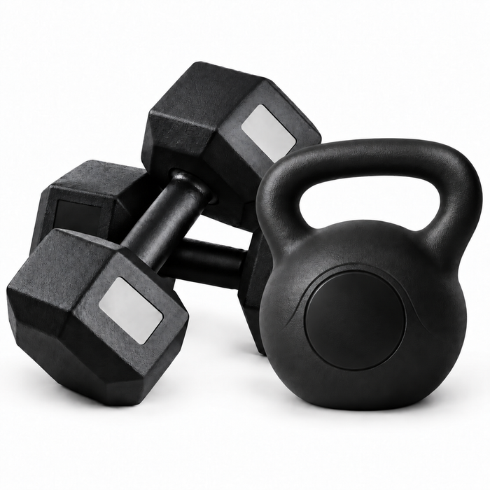 Pack Pesa Rusa Kettlebell + Mancuernas Pvc Hexagonal