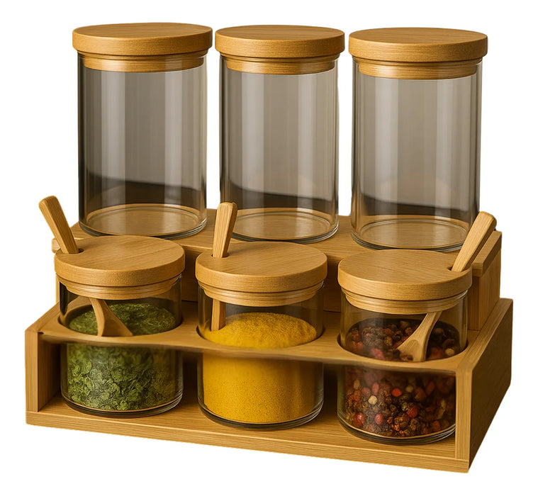 Porta Condimentero Especiero Bambu Organizador Frasco Cocina