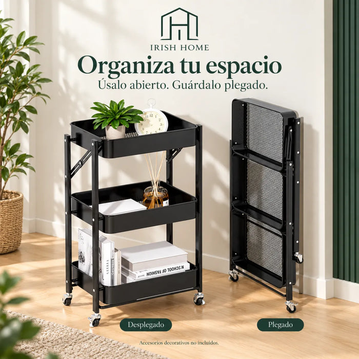 Carro Organizador De 3 Niveles Plegable Baño Multiuso Cocina