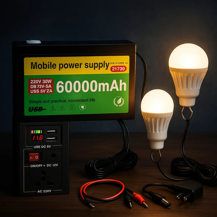 Kit Estacion 220v Emergencia Camping + 2 Ampolletas 60000mah