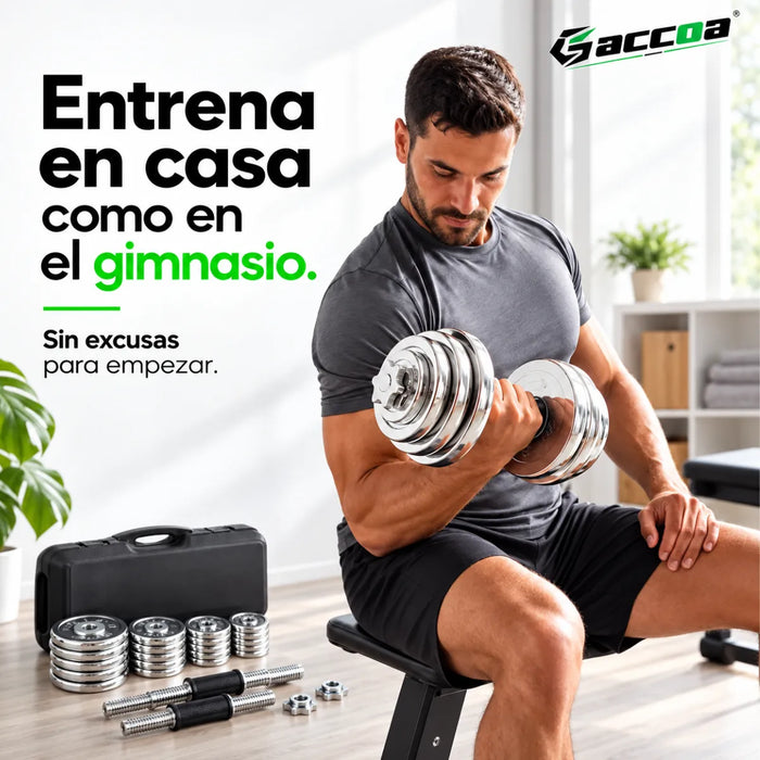 Mancuernas Pesas Discos Barra Ajustables Maleta Fitness 15kg