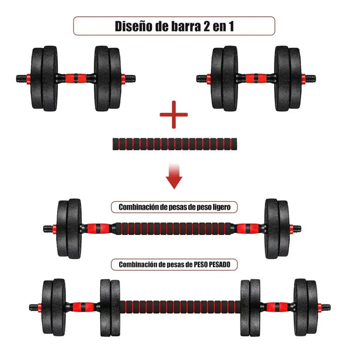 Mancuernas Barra Ajustables Pesas Discos Unible Fitness 20kg