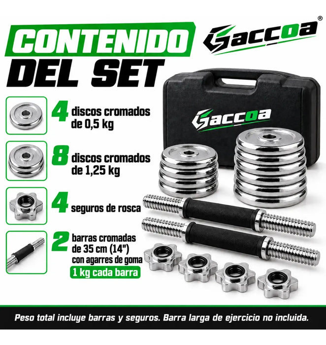 Mancuernas Pesas Discos Barra Ajustables Maleta Fitness 15kg