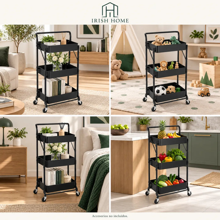Carro Organizador De 3 Niveles Plegable Baño Multiuso Cocina