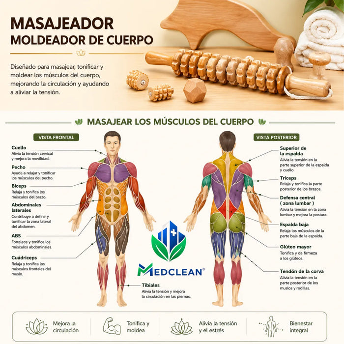 Kit 6pcs Rodillo Maderos De Masajes Maderoterapia Reductivo