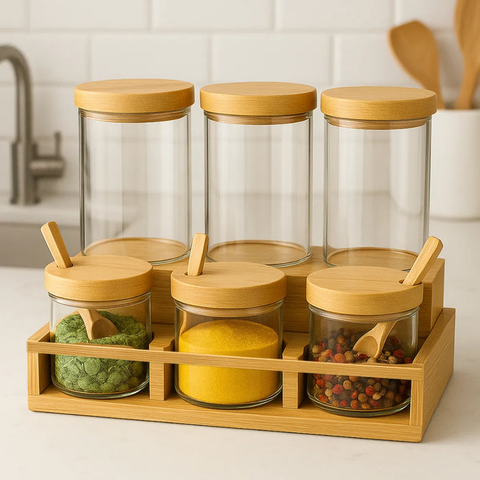 Porta Condimentero Especiero Bambu Organizador Frasco Cocina