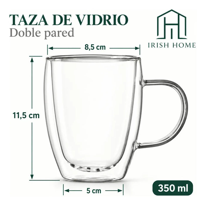 Pack X4 Tazas Vidrio Doble Pared Termica Cafe Te Mug 350 Ml