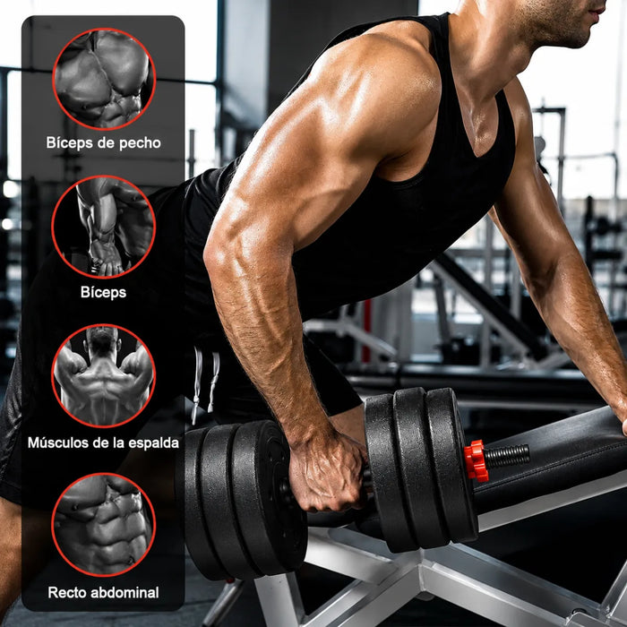 Mancuernas Barra Ajustables Pesas Discos Unible Fitness 20kg