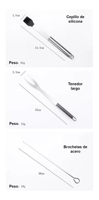 Kit Herramientas Asado Set Parrillero Asado Barbacoa 18 Pcs