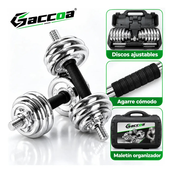 Mancuernas Pesas Discos Barra Ajustables Maleta Fitness 15kg