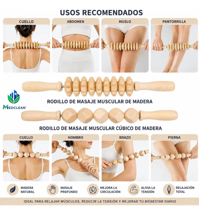Kit 6pcs Rodillo Maderos De Masajes Maderoterapia Reductivo