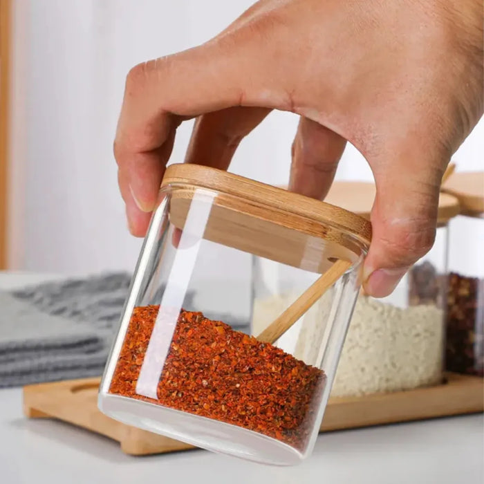 Porta Condimentero Especiero Bambu Organizador Frasco Cocina