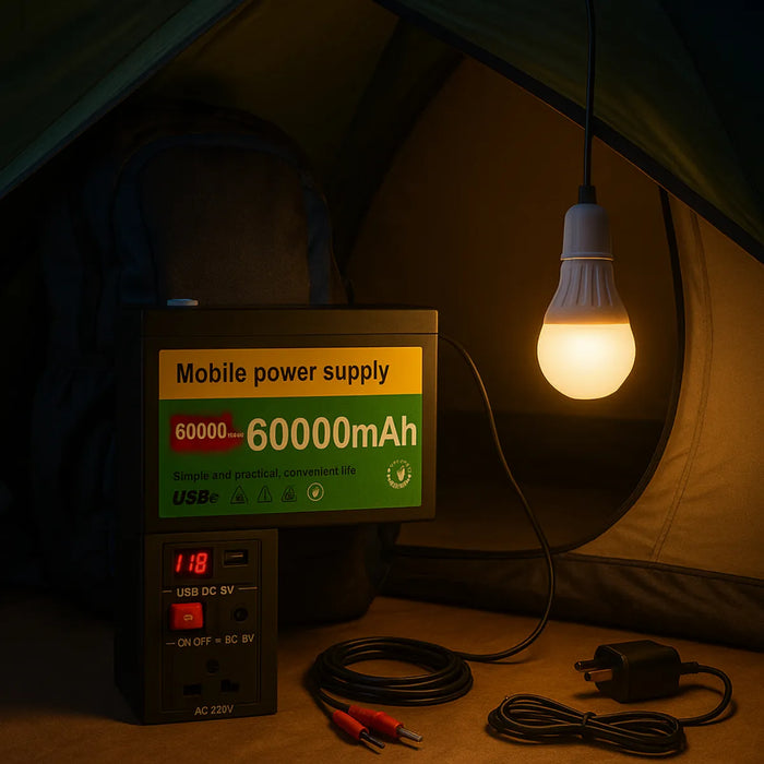 Kit Estacion 220v Emergencia Camping + 2 Ampolletas 60000mah