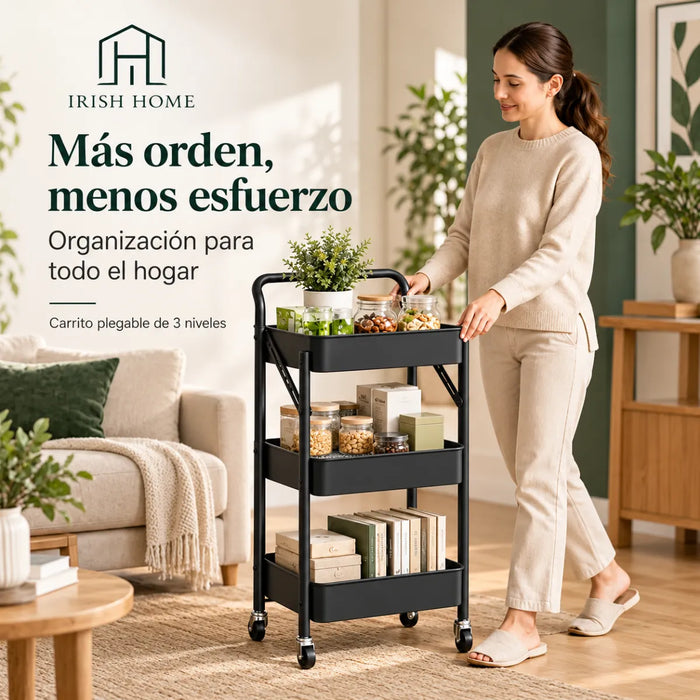 Carro Organizador De 3 Niveles Plegable Baño Multiuso Cocina
