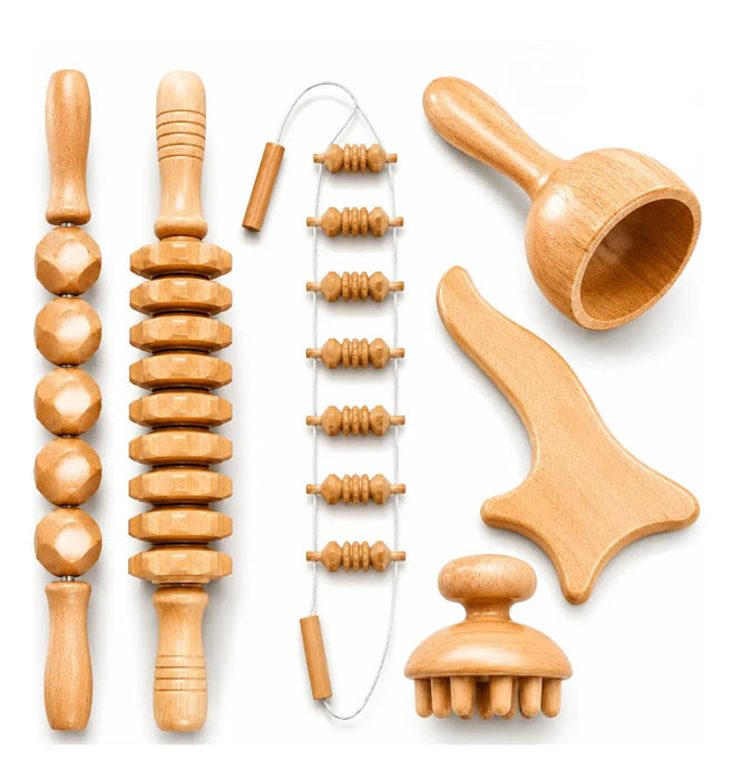 Kit 6pcs Rodillo Maderos De Masajes Maderoterapia Reductivo