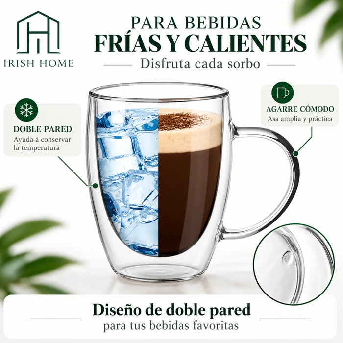 Pack X4 Tazas Vidrio Doble Pared Termica Cafe Te Mug 350 Ml