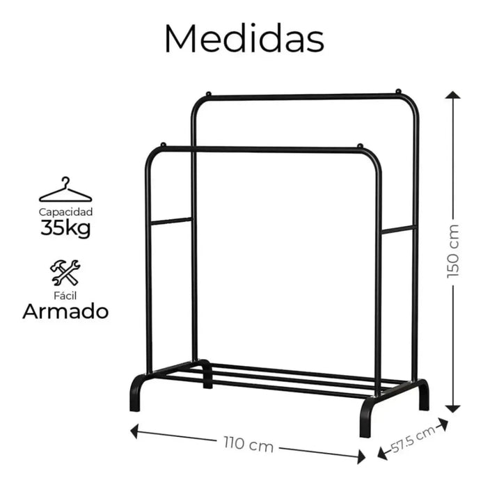 Perchero Exhibidor Movible Metalico Organizador Doble Ropa