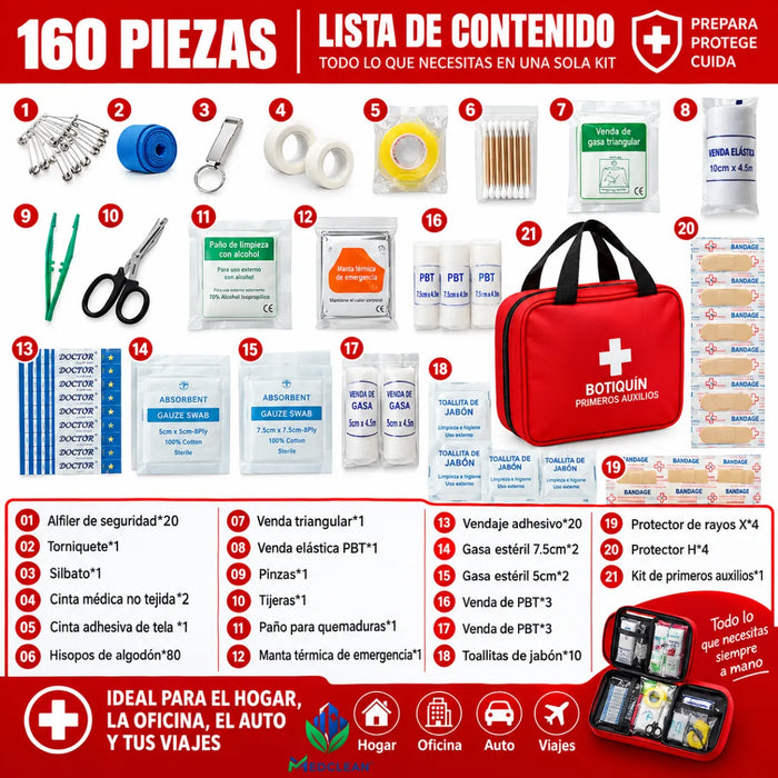 Botiquin Esteril Bolso Emergencia Primeros Auxilios 160 Pcs