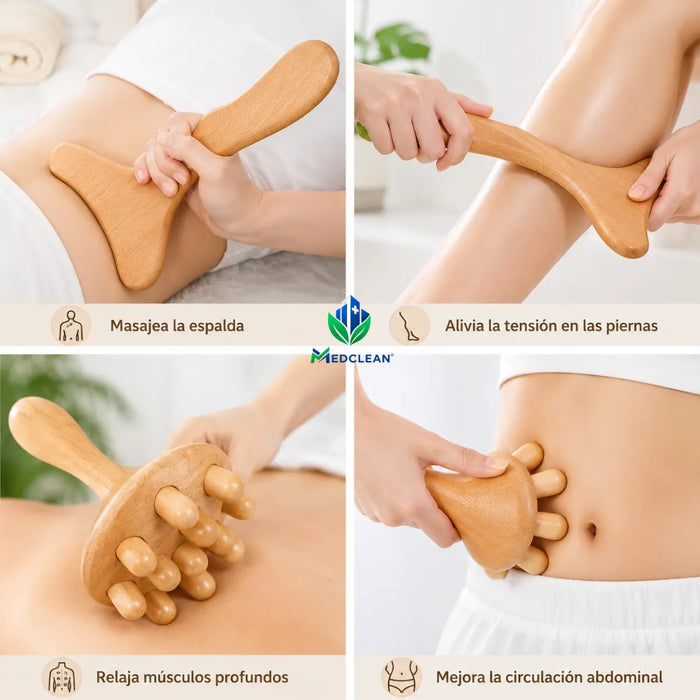Kit 6pcs Rodillo Maderos De Masajes Maderoterapia Reductivo