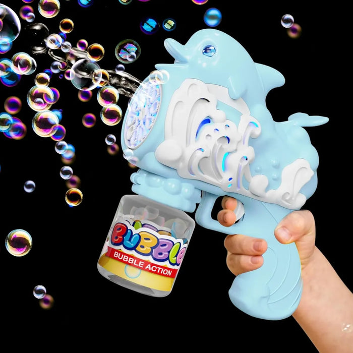 Pistola Burbujas Lanzadora Luz Niños Lanza Burbuja + Liquido
