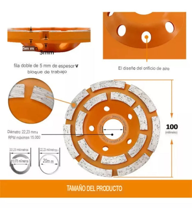 Disco Copa Diamantado 115mm Hormigon Disco Doble Desbaste