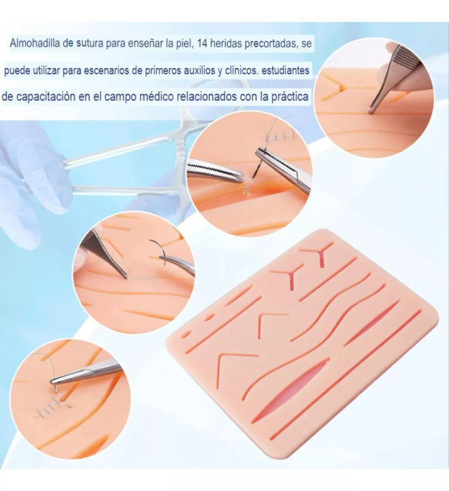 Kit Practica De Suturas 3 Capas 14 Cortes Pinzas Quirurgicas
