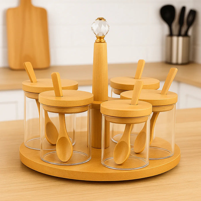 Porta Condimentero 5 Especieros Giratorio Organizador Cocina