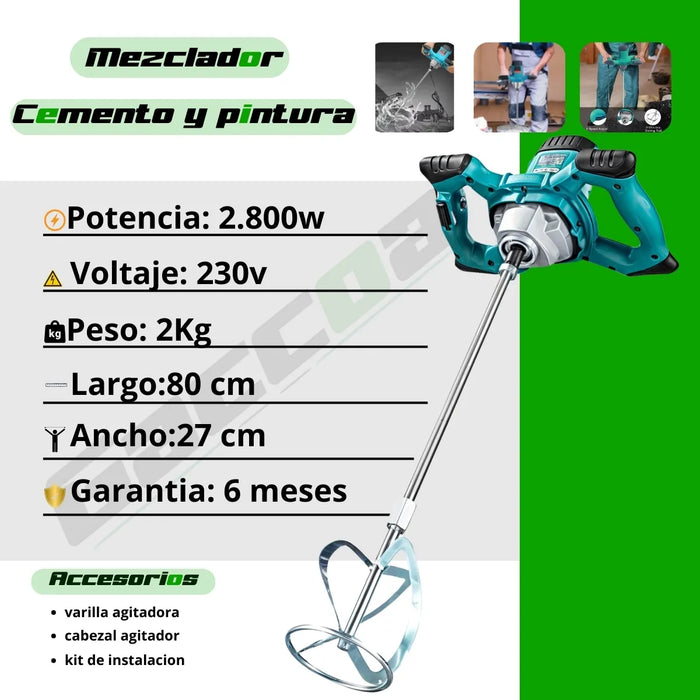 Mezclador Revolvedor Eléctrico Cemento Pintura Yeso 1200w
