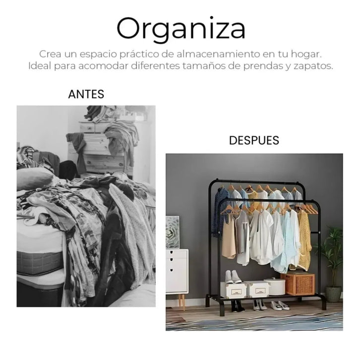 Perchero Exhibidor Movible Metalico Organizador Doble Ropa