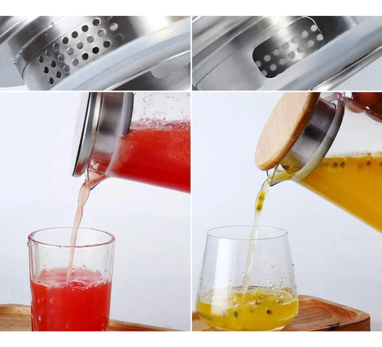 Jarra Vidrio Acrilica Botella Tapa Bambu Agua Bebidas 1100ml