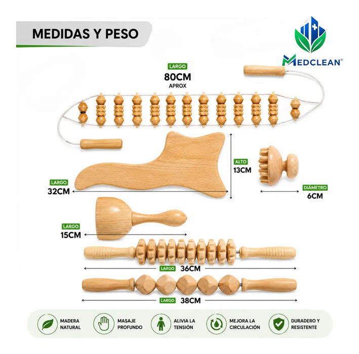Kit 6pcs Rodillo Maderos De Masajes Maderoterapia Reductivo