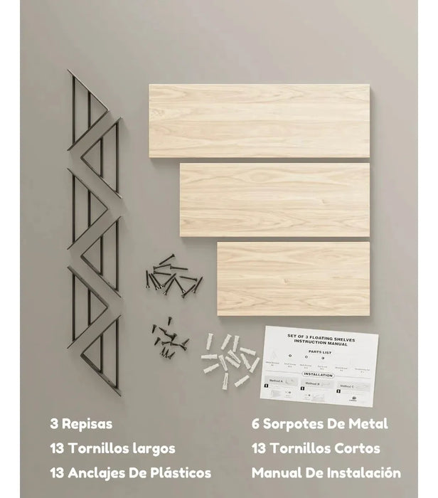 3x Repisa De Madera Moderna Repisas Flotantes Multiproposito
