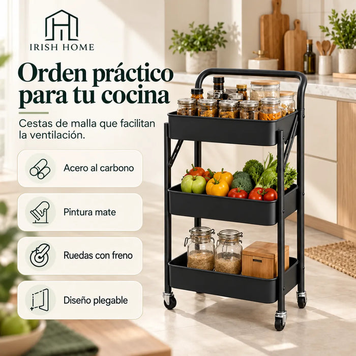 Carro Organizador De 3 Niveles Plegable Baño Multiuso Cocina