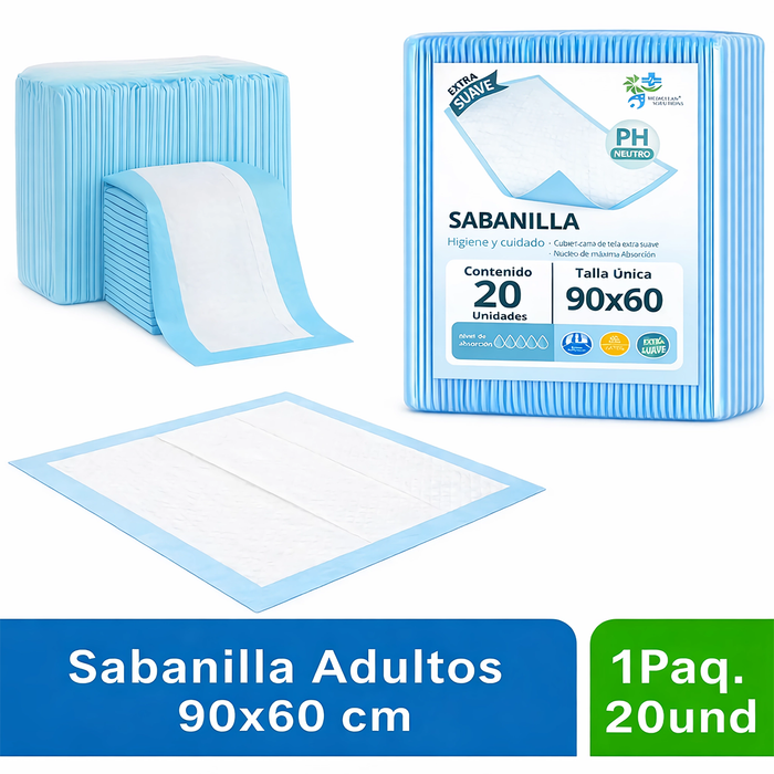 20 Pañales Sabanillas Adultos Protector Cama Sabanila 60x90